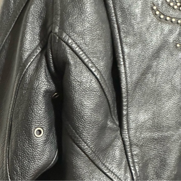 Harley Davidson Authentic Black Leather Studded Flame Bar & Shield Moto Jacket - Picture 14 of 16